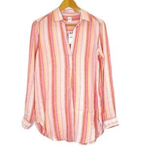 GAP Womens size Small Collared Pullover Tunic Blouse Shirt Pink Linen Stripe
